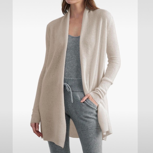 White + Warren Cashmere Cable Knit Cardigan - Sand - Picture 2 of 5
